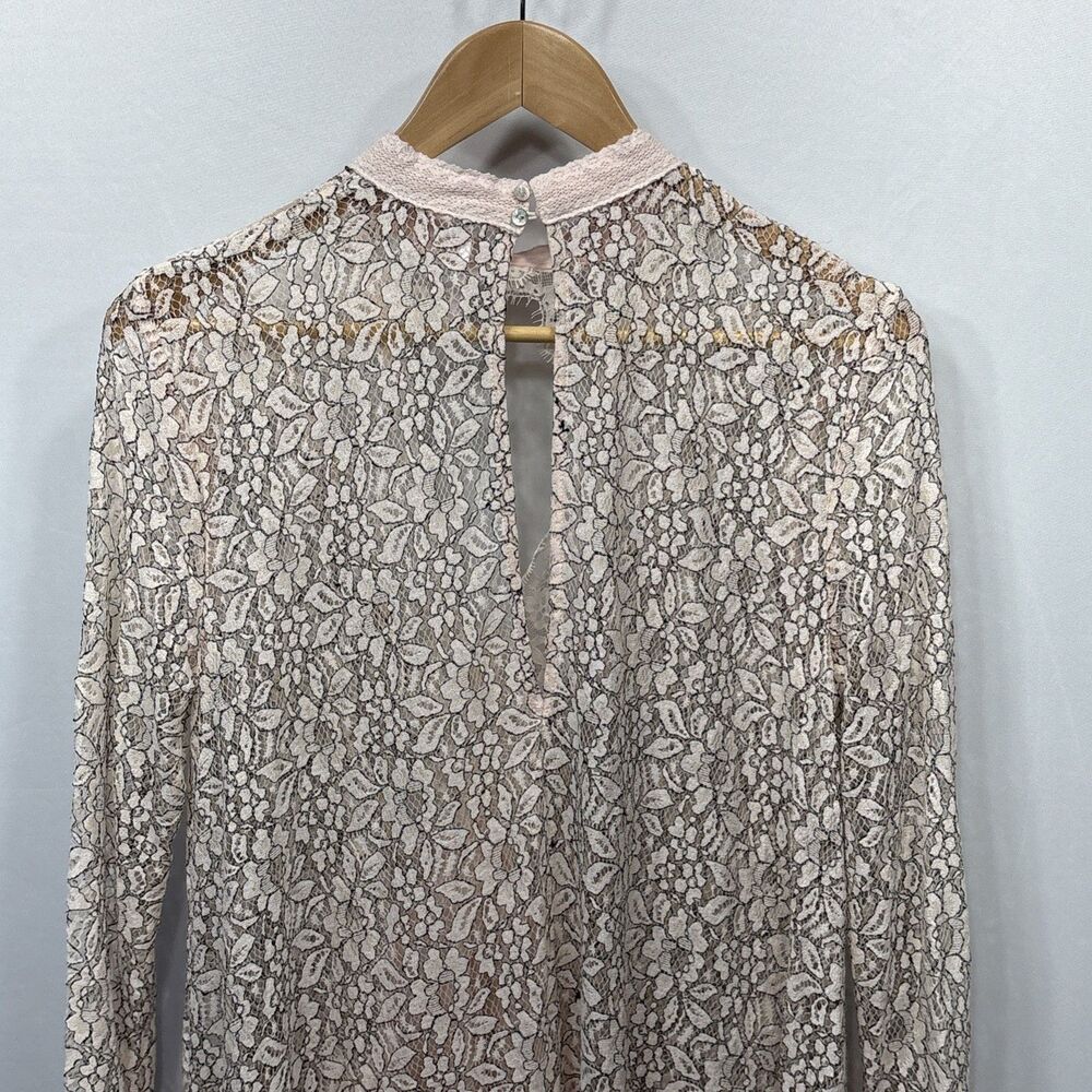 Free People Tell Tale Lace Tunic Dress Pink M OB556692 Boho Sheer Long Sleeve - Picture 6 of 14